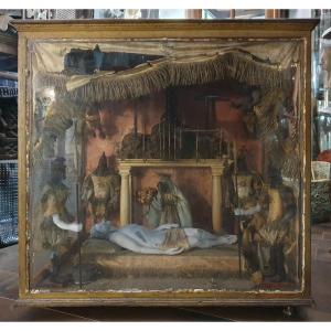 Religiosa: Devotional Display Case In Dressed Wax. 18th Century
