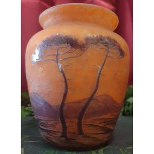 Muller Frères Lunéville Vase Decorated With A Mediterranean Landscape, Circa 1910-1925