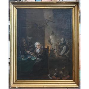 18th-century Oil On Canvas After David Teniers, “witches Preparing For The Sabbath”