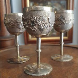 Set Of Three Liqueur Glasses, Late 19th / Early 20th Century