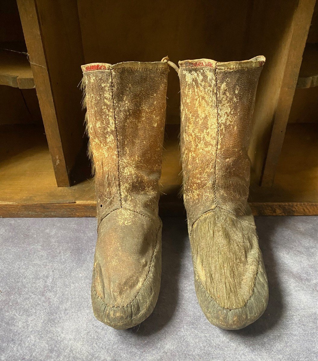 A Rare Pair Of Inuit Sealskin Boots. -photo-3