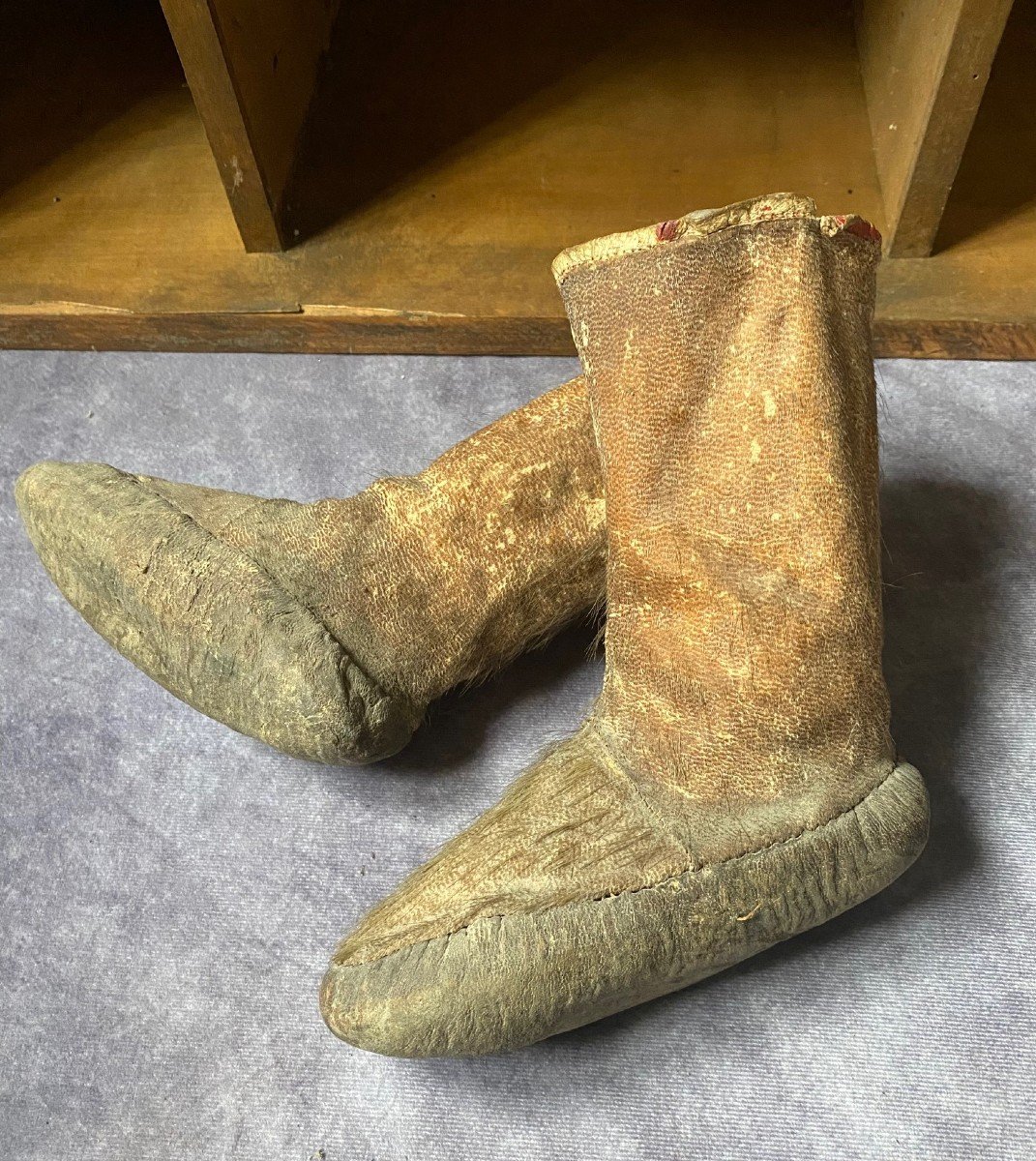A Rare Pair Of Inuit Sealskin Boots. -photo-2