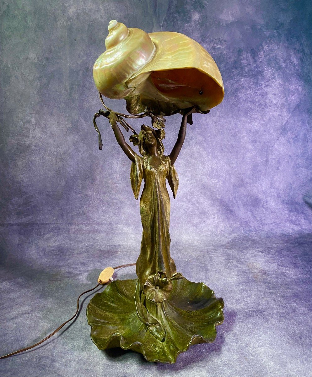 Magnifique Lampe Venus A Coquille De Style Art Nouveau Liberty-photo-3