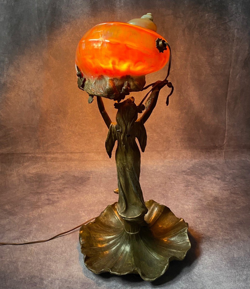 Magnifique Lampe Venus A Coquille De Style Art Nouveau Liberty-photo-3