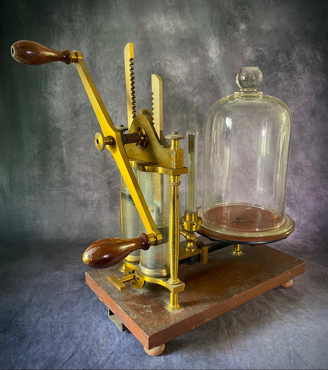  Antique Pompe à Vide Pour Expériences De Physique, Complète Et Fonctionnelle-photo-3