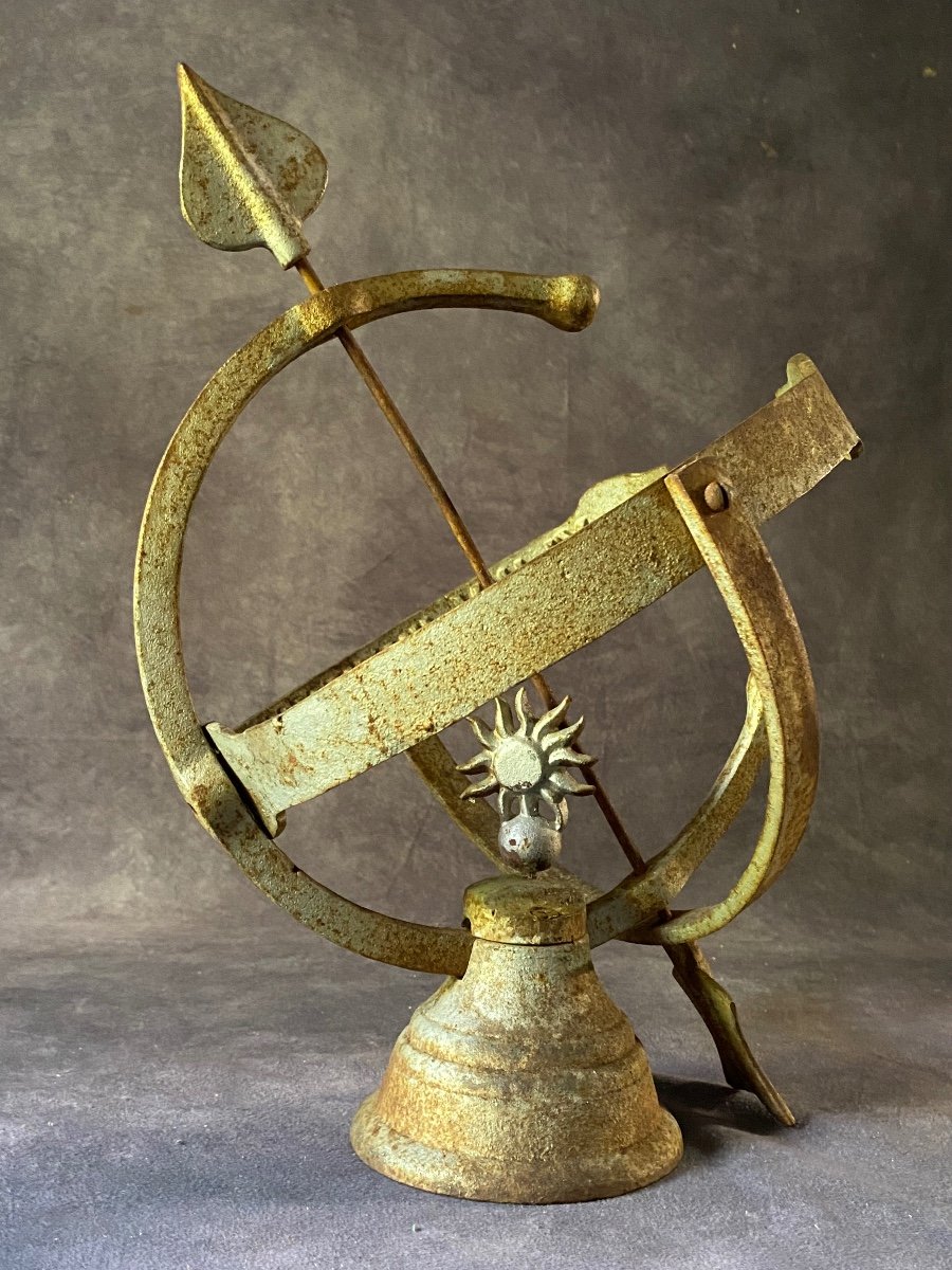 Antique French Garden Sundial - All In Cast Iron.-photo-3