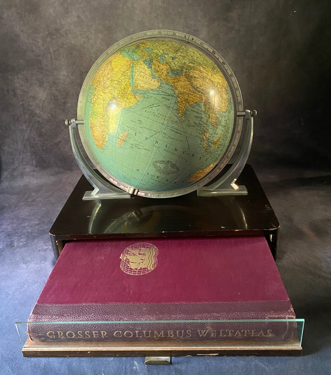 Magnifique Globe Lumineux "columbus" Modèle "jibuleum" Avec Grand Atlas.-photo-3