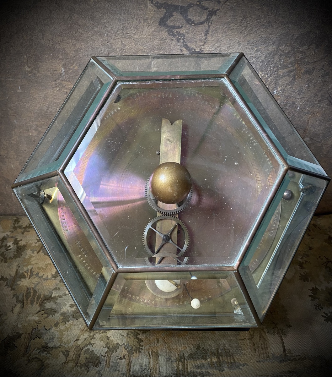 Rare planétarium orrery de table à mécanisme à ressort-photo-3
