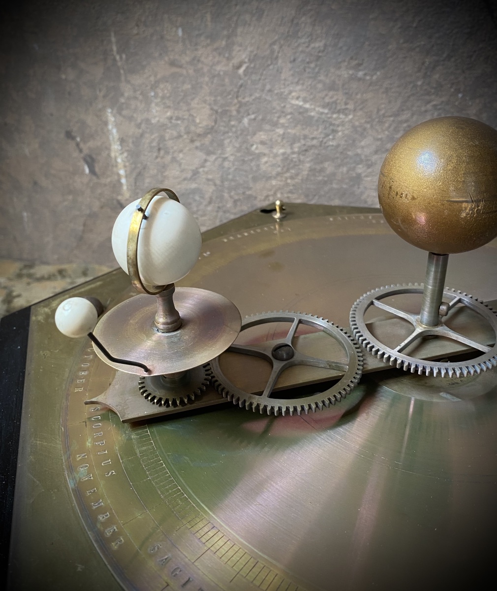 Rare planétarium orrery de table à mécanisme à ressort-photo-5
