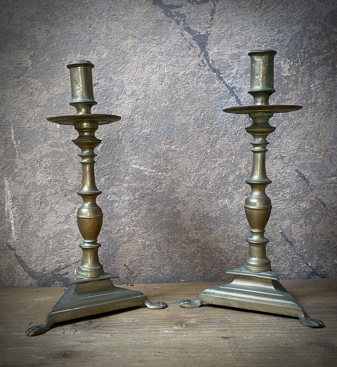Paire de candélabres baroques en laiton - Italie centrale, XVIIe siècle-photo-3