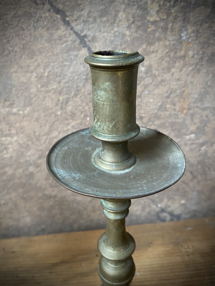 Paire de candélabres baroques en laiton - Italie centrale, XVIIe siècle-photo-3