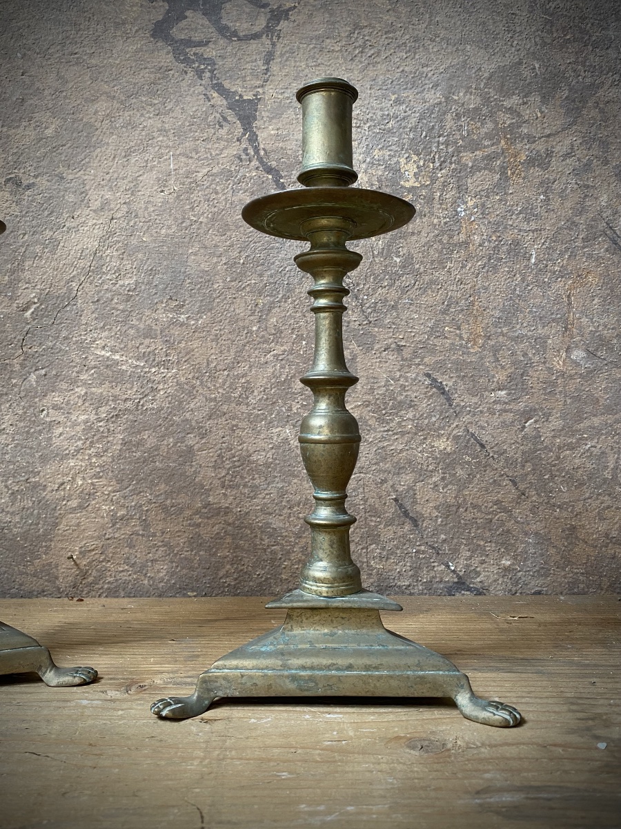 Paire de candélabres baroques en laiton - Italie centrale, XVIIe siècle-photo-4