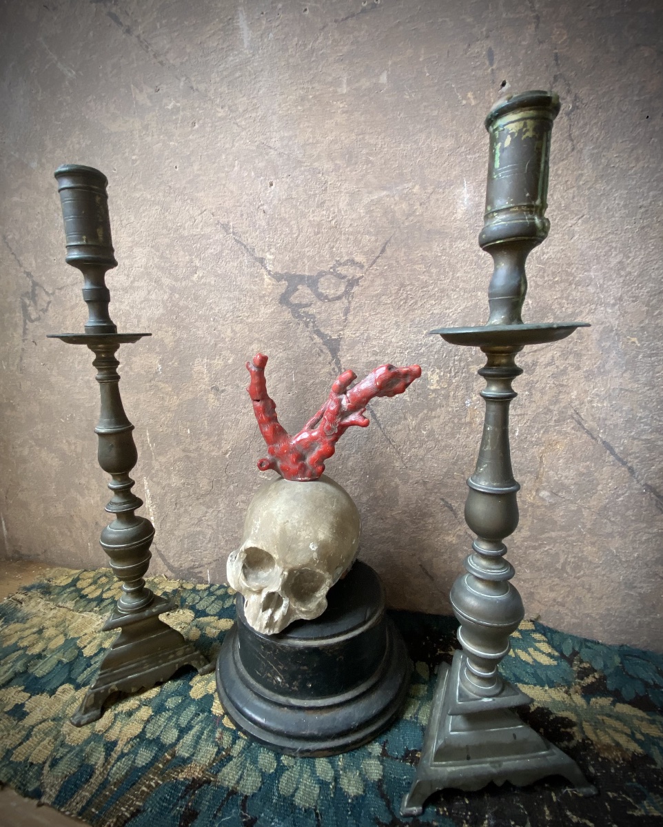Pair Of Large Baroque Brass Candelabra - Central Italy, 17th Century-photo-2