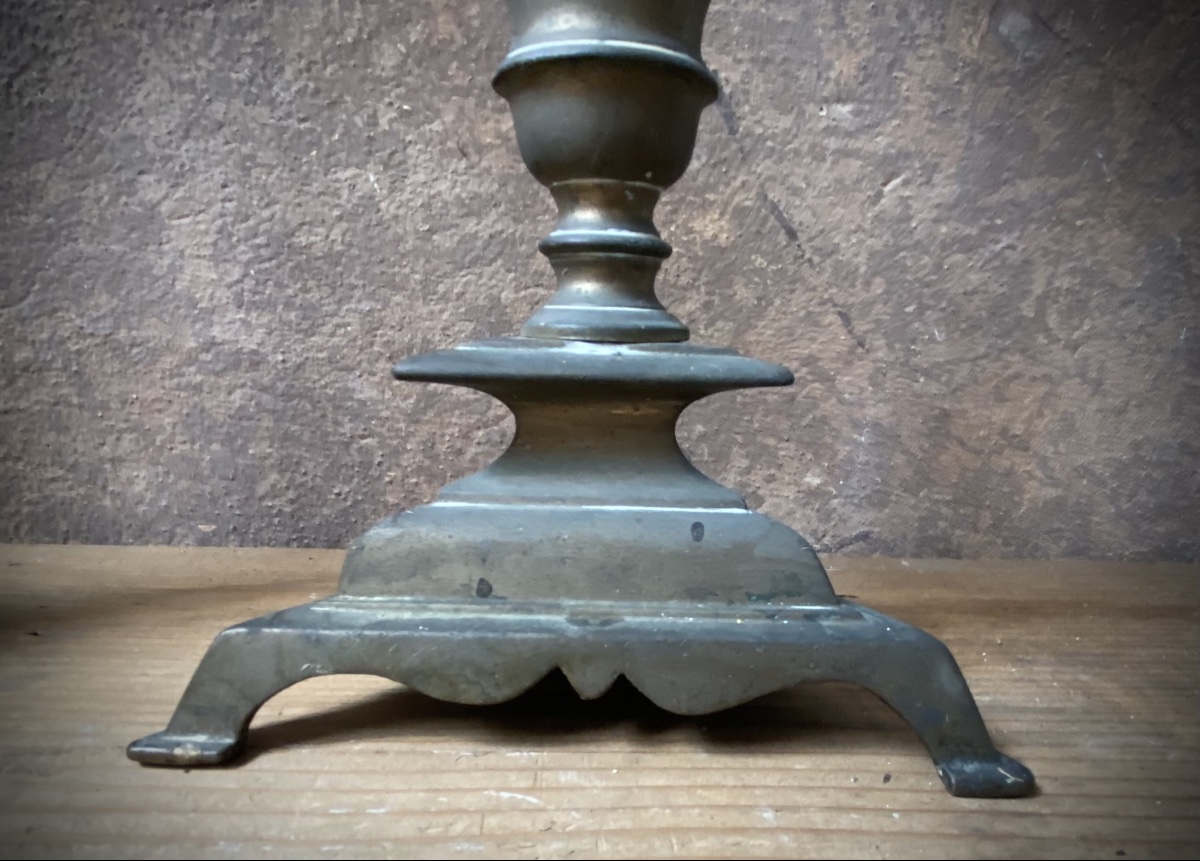 Pair Of Large Baroque Brass Candelabra - Central Italy, 17th Century-photo-4