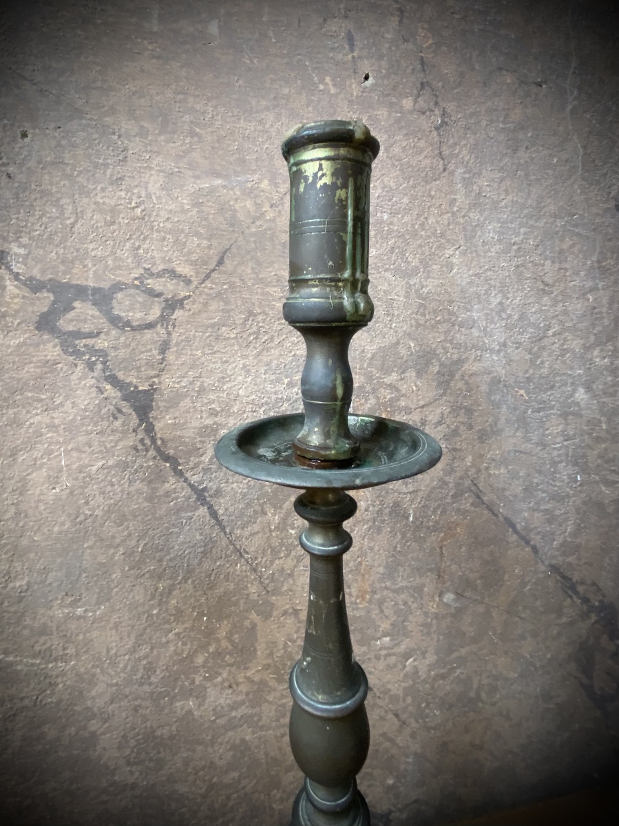 Pair Of Large Baroque Brass Candelabra - Central Italy, 17th Century-photo-3