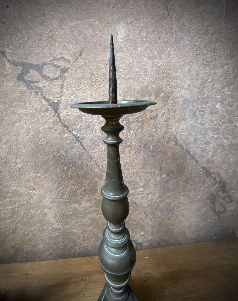 Pair Of Large Baroque Brass Candelabra - Central Italy, 17th Century-photo-4