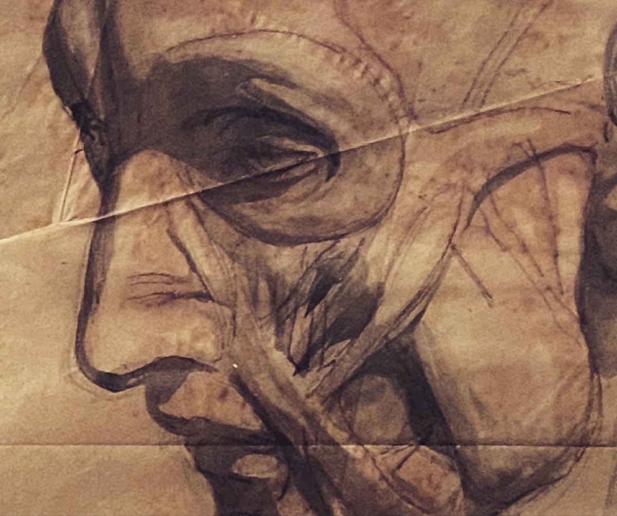 Modèle anatomique d'une tête d'homme écorchée  . Dessin à la sanguine de l'Académie d'art-photo-4