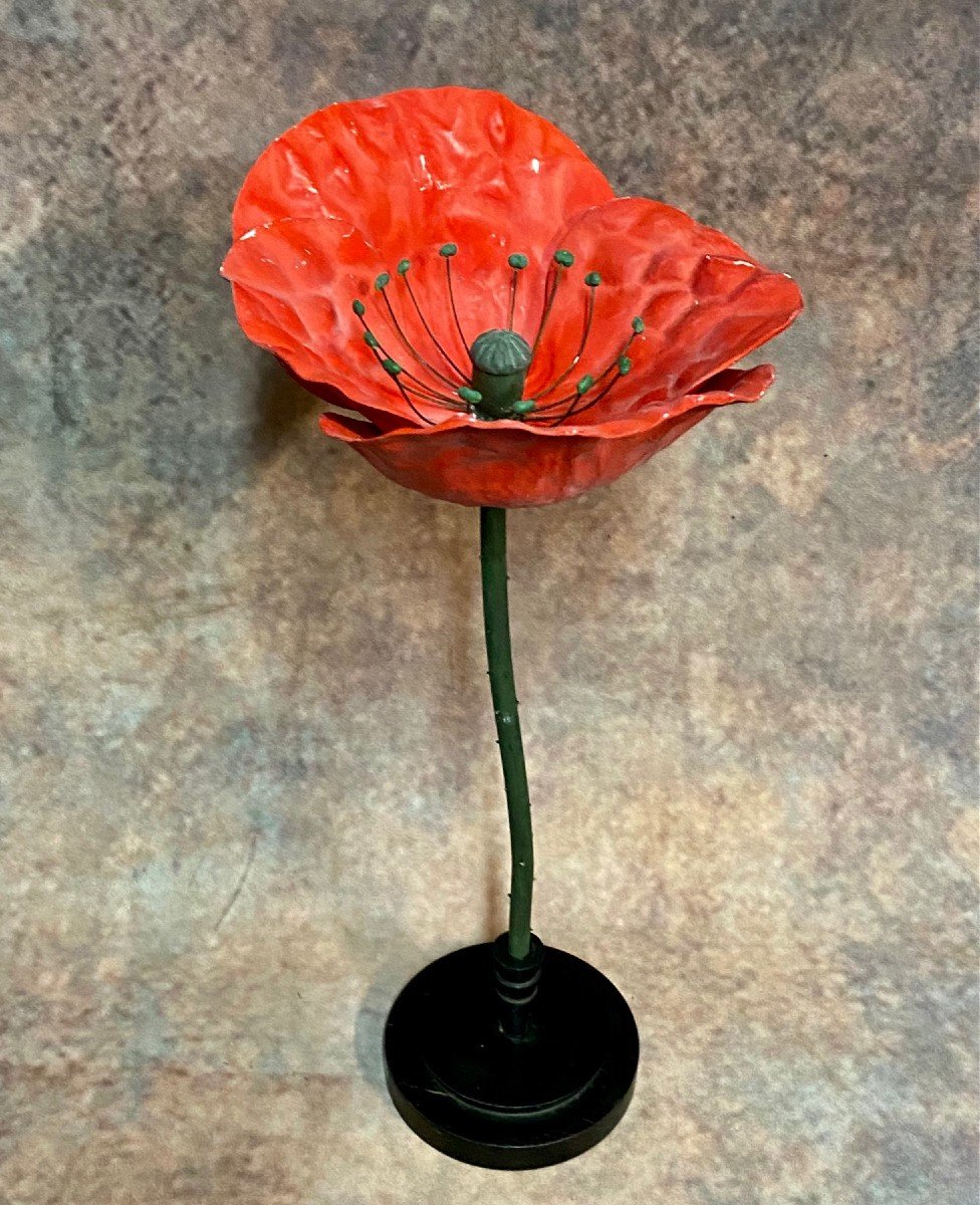 MODÈLE BOTANIQUE ANCIEN DE FLEUR DE COQUELICOT EN PAPIER MACHÉ-photo-1