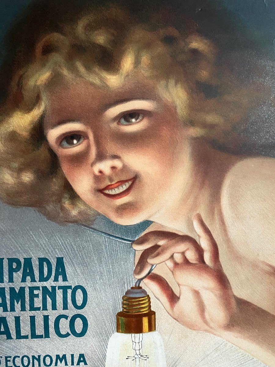 Magnifique Affiche  Publicitaire  Ampoule Type Edison  - Fin 1800. Debut 1900-photo-2