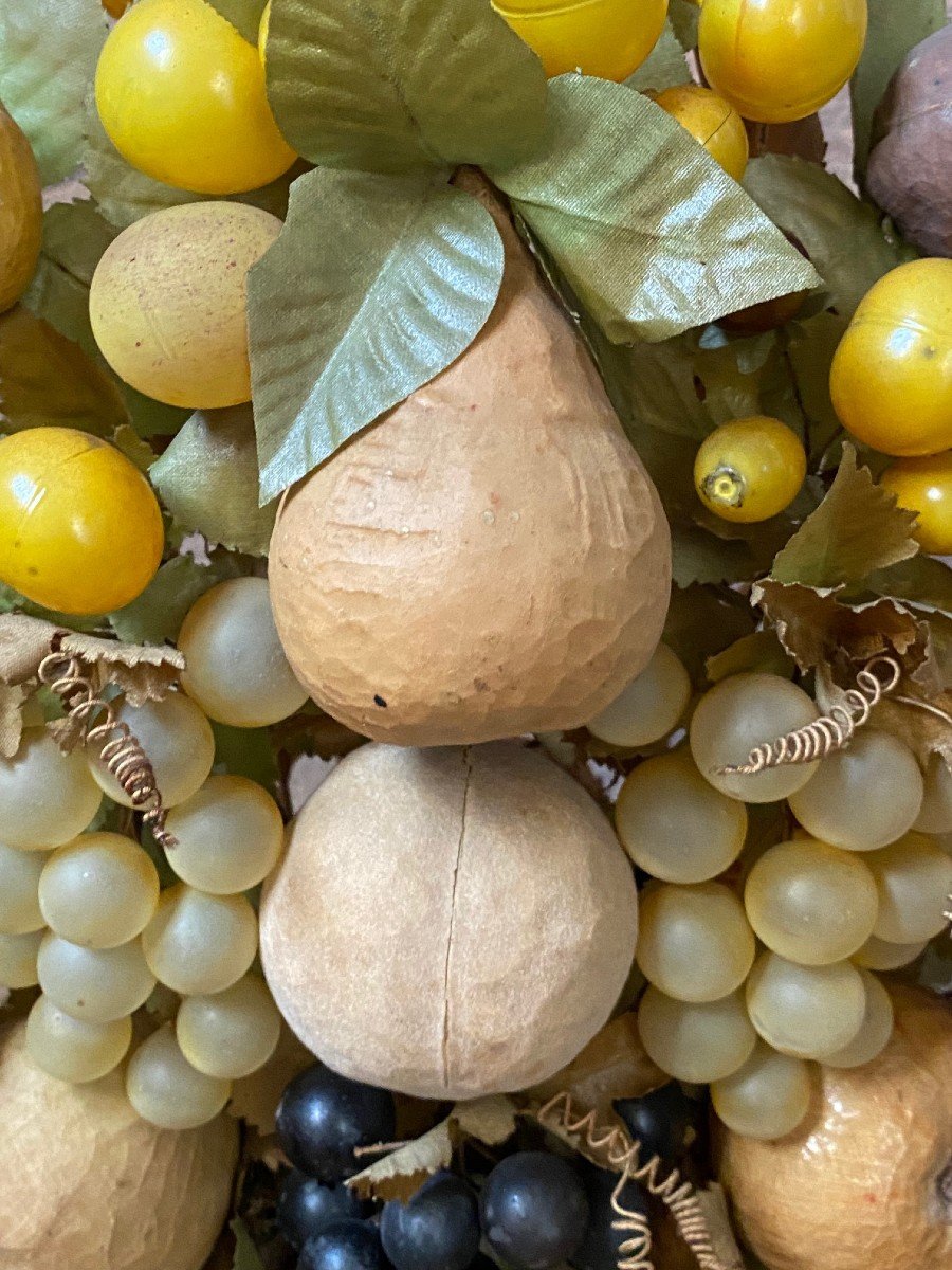 Triumphs Of Fruit In Papier-mâché And Glass Under Glass Bells - Italy, Late 1800s-photo-1