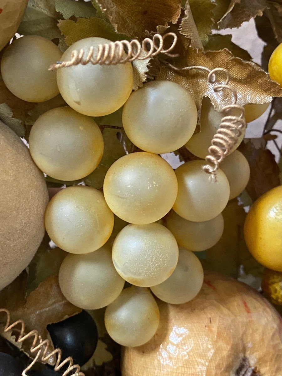 Triumphs Of Fruit In Papier-mâché And Glass Under Glass Bells - Italy, Late 1800s-photo-4