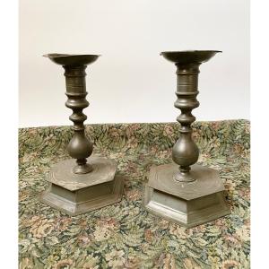 Rare Pair Of Italian Tin Candlesticks XVIII