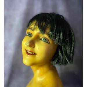 Wax Bust For Display Of Wigs, Lingerie And Bijoux - France Early 1900s -