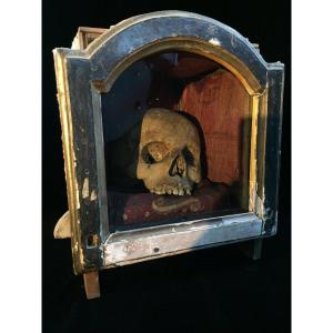 Extraordinary Reliquiary From The 17th Century Containing An Incredible Papier-mâché Skull With