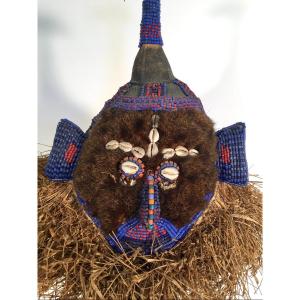 African Tribal Headdress With Beads And Raffia- Kuba? Purchased In The 1960s