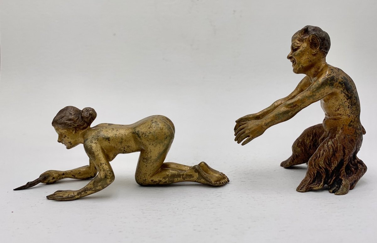 Maison Bergmann - Bronze “erotic” Subjects Satyr And Bacchante-photo-3