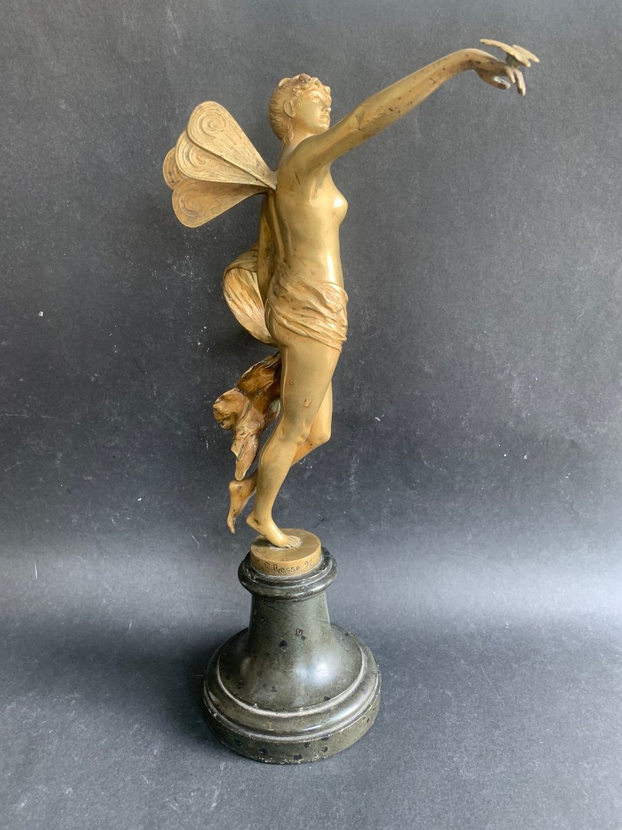 Franz Rosse - Sculpture En Bronze Psyché Au Papillon -photo-2