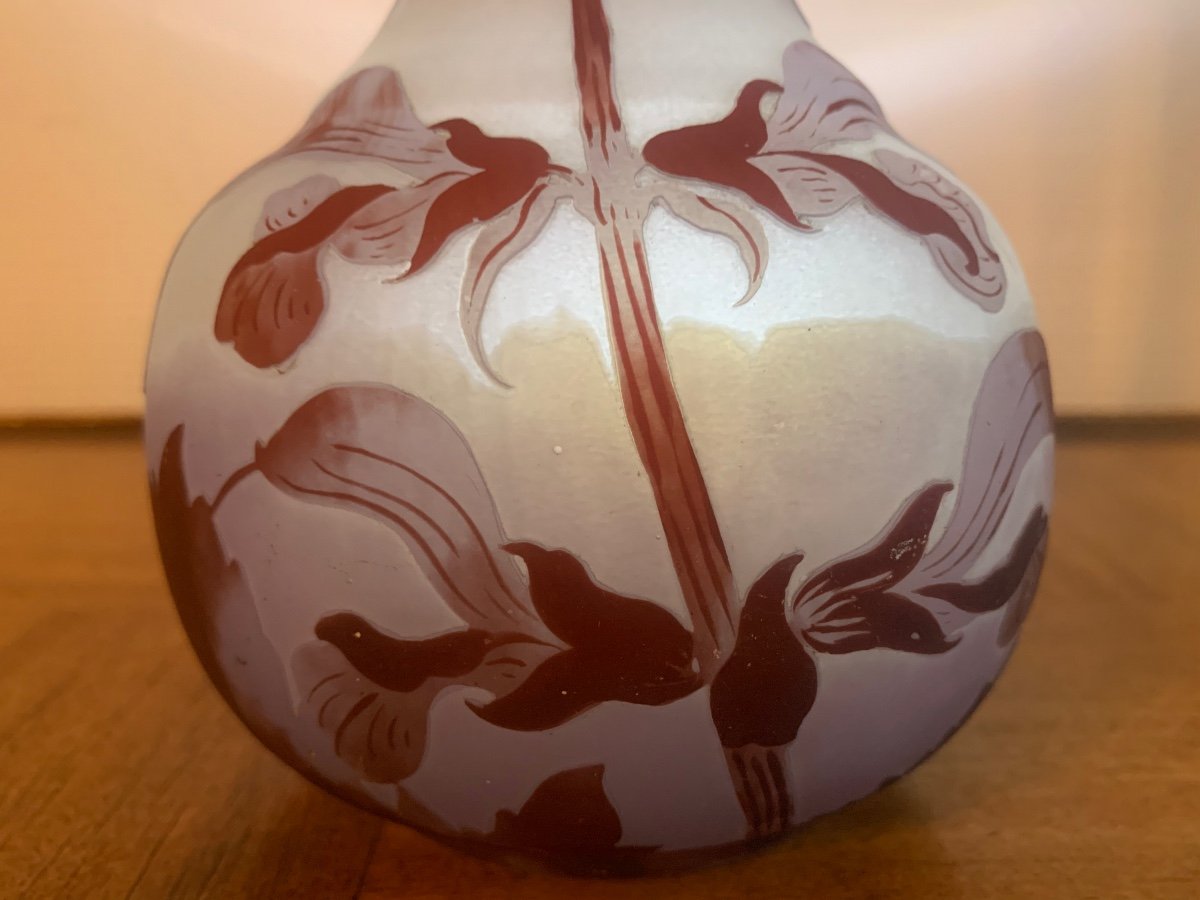 Gallé, Vase Soliflore À Décor Des Orchidées -photo-3