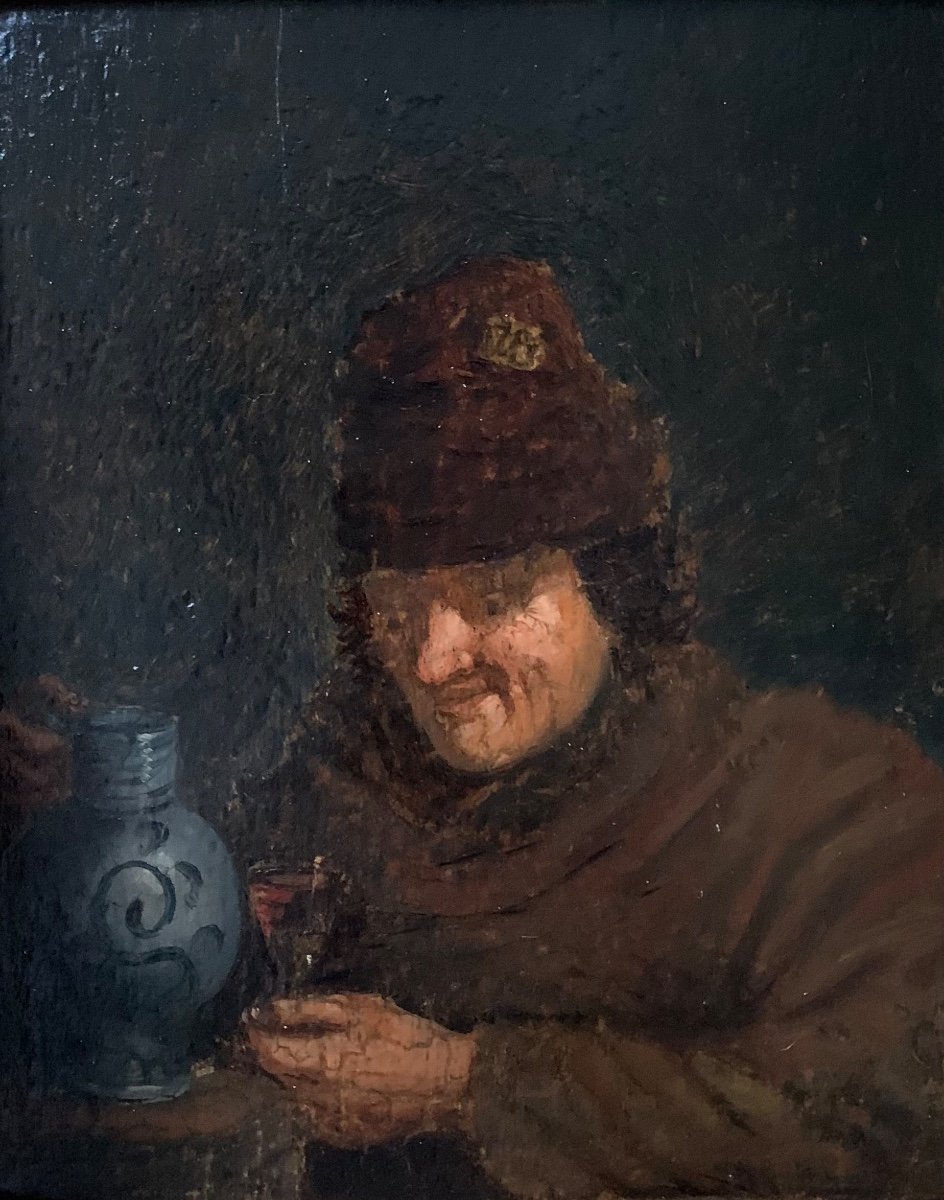 Flemish School Of The XVIIth Monk With A Pitcher Of Wine