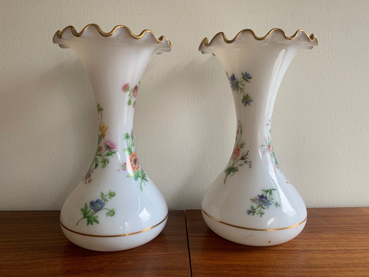 Pair Of Baccarat Opaline Vases-photo-2