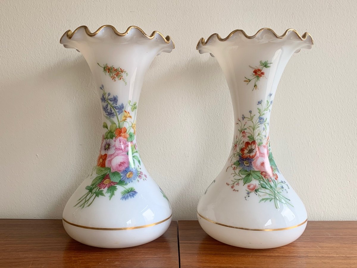 Pair Of Baccarat Opaline Vases-photo-3