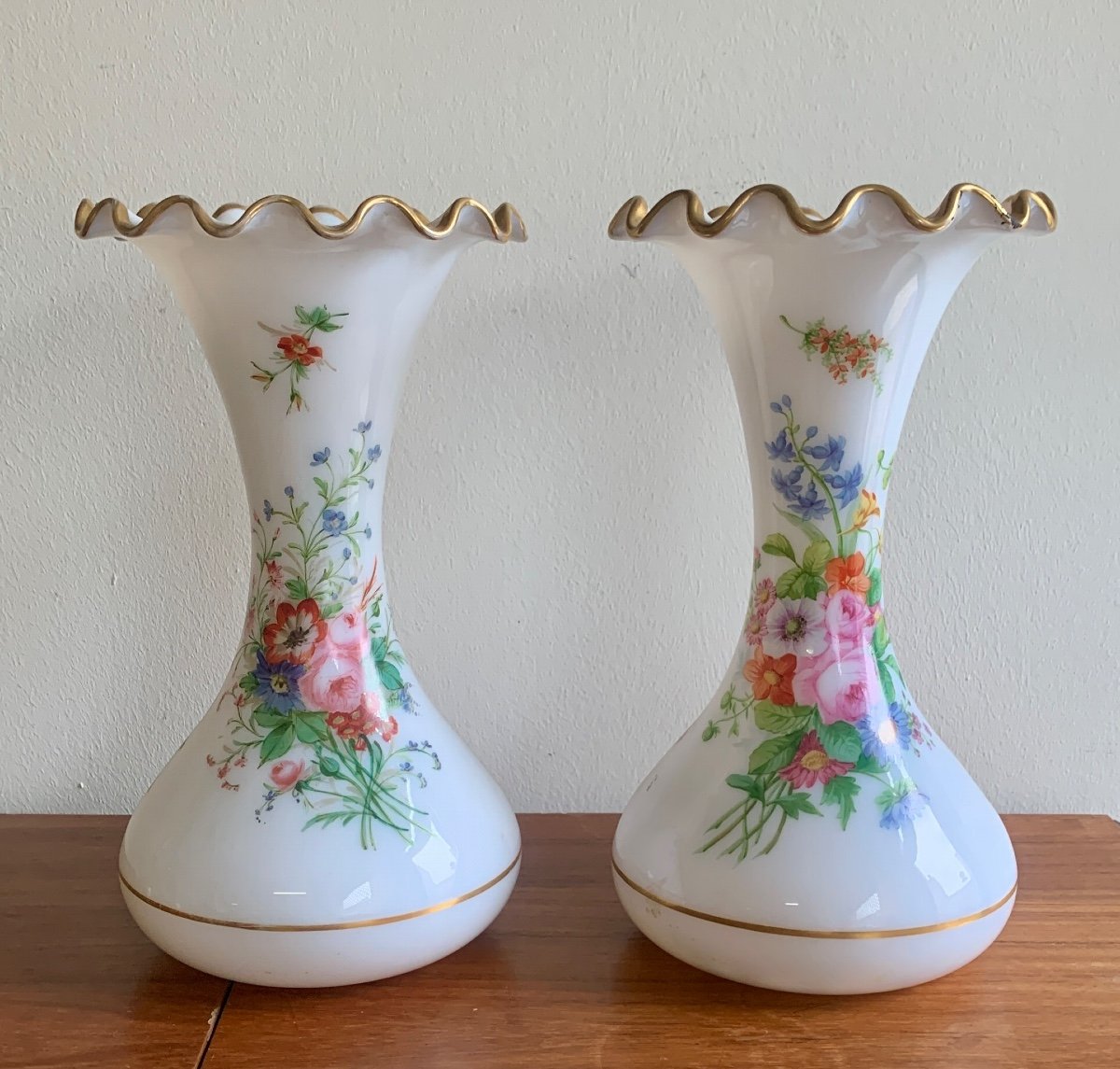 Pair Of Baccarat Opaline Vases