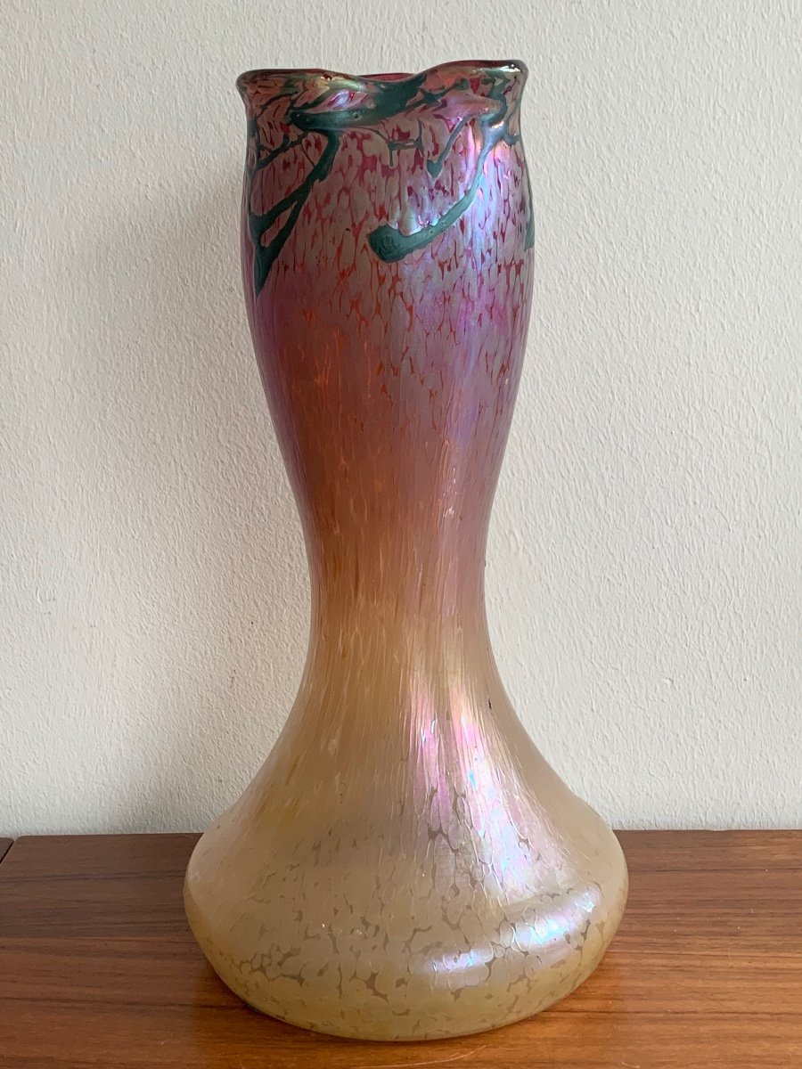 Art Nouveau Vase In Iridescent Glass-photo-3