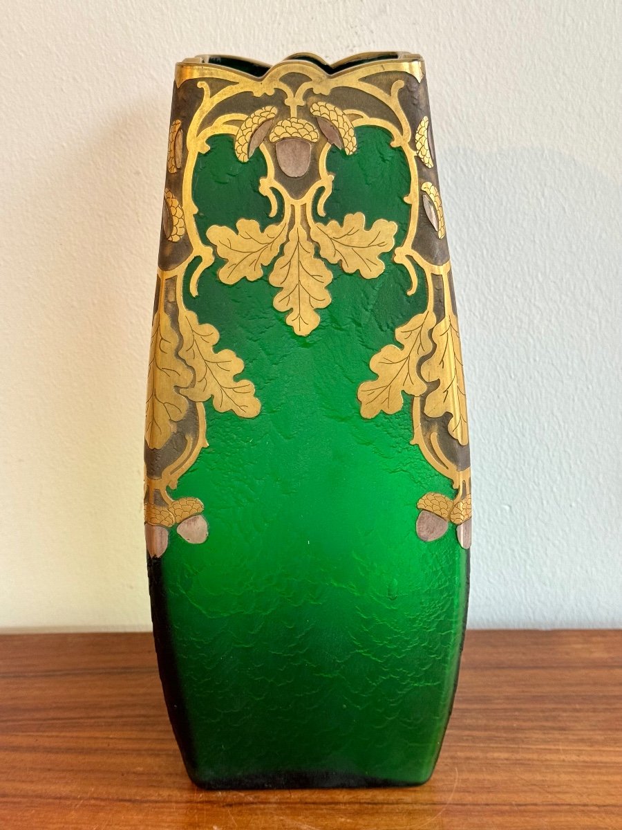 Montjoye Legras Square Vase From The Imperial Green Series.-photo-3