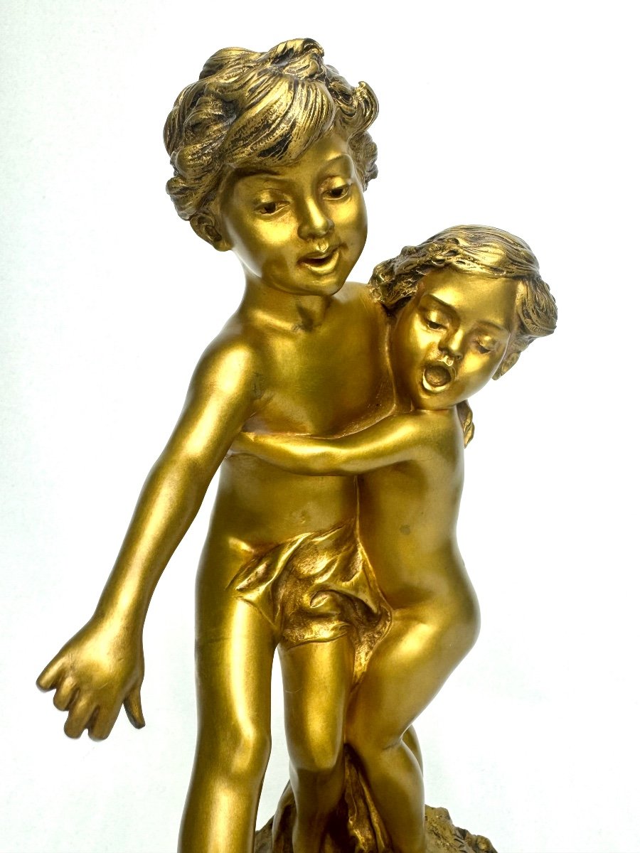 Lemoine - Bronze Sculpture  « kids Playing With A Cat »-photo-4