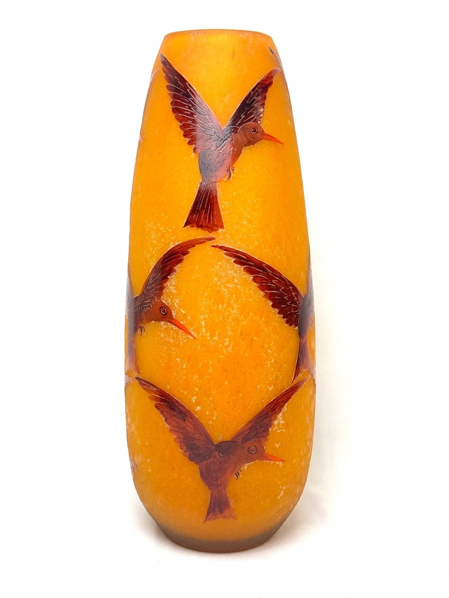 Legras - Art Deco Vase With Hummingbirds  