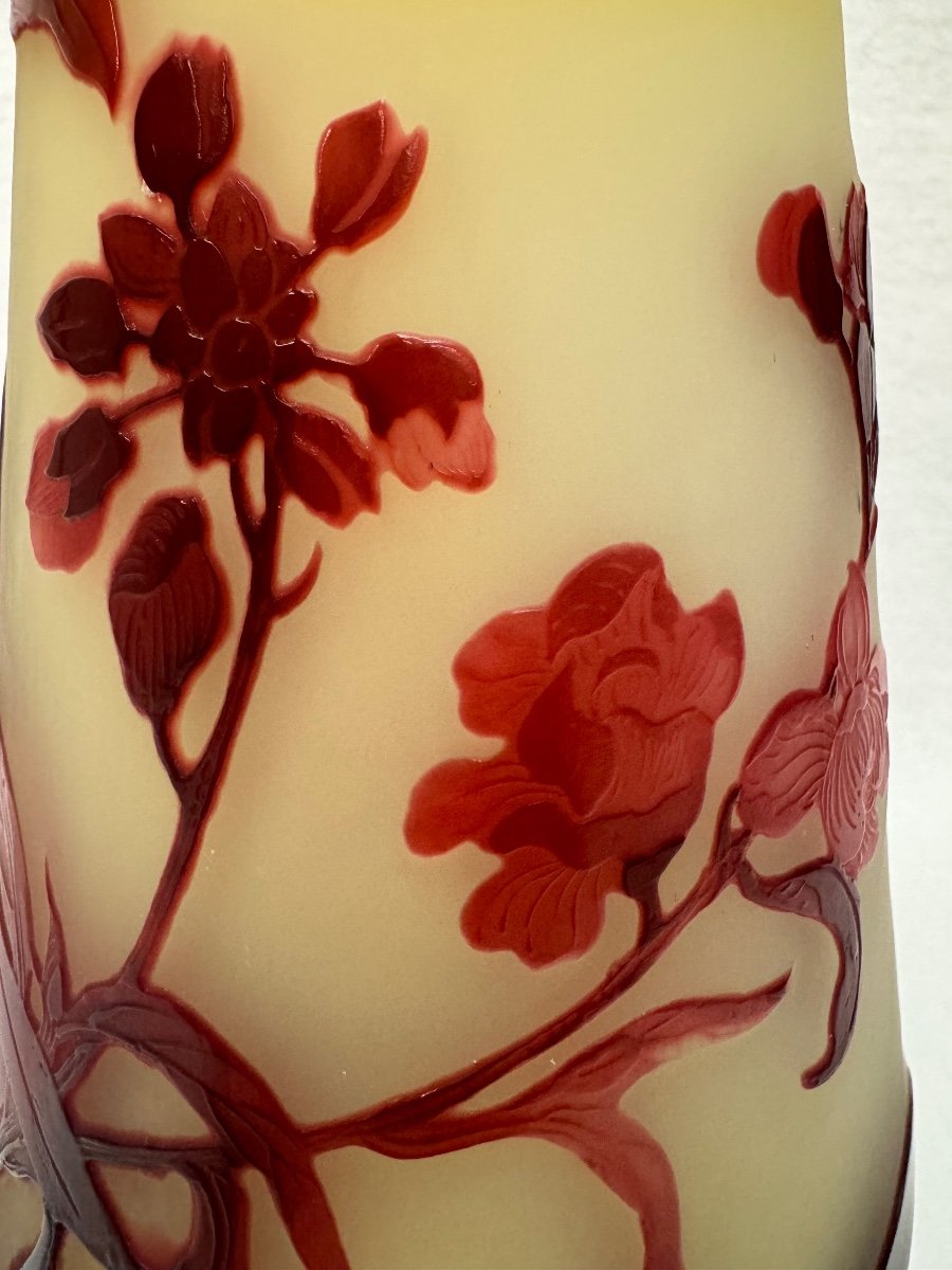 Gallé - Vase à Décor Des Fleurs Rouges -photo-4
