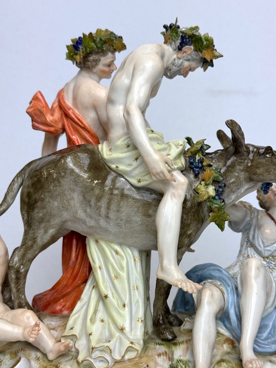 Meissen - Groupe En Porcelaine Silène Sur Un âne-photo-3