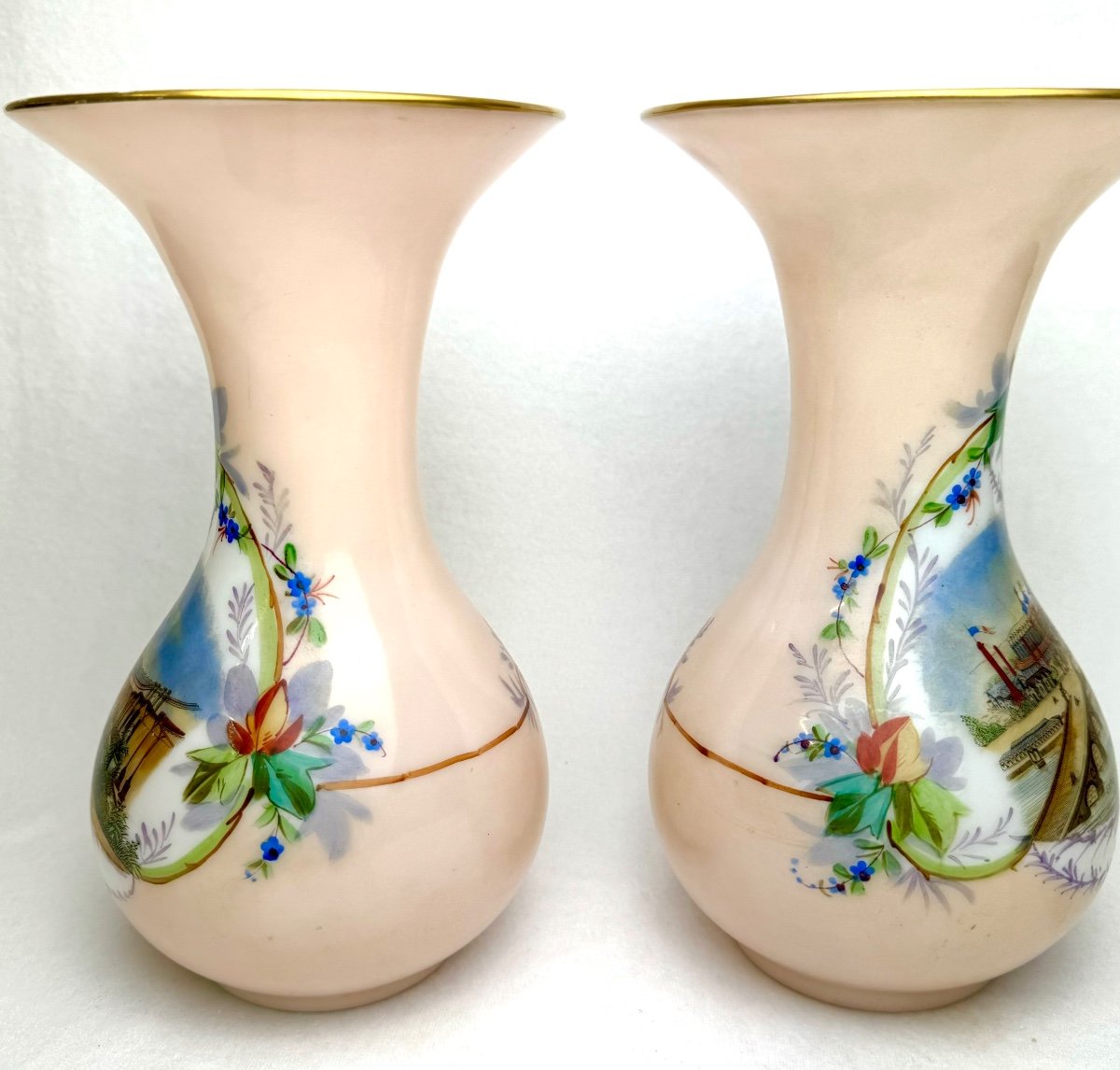 Pair Of Opaline Vases - Palais Omnibus Universal Exhibition Of 1867-photo-2