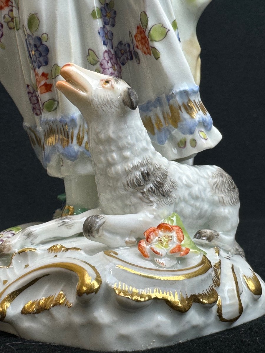 Meissen, Porcelain Figure Shepherdess With Tambourine-photo-3