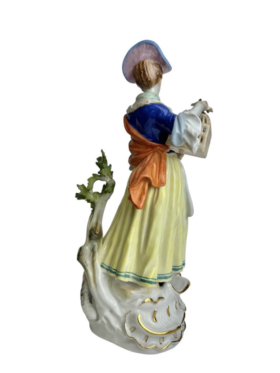 Meissen - Figure En Porcelaine Bergère Avec Cage à Oiseaux-photo-3
