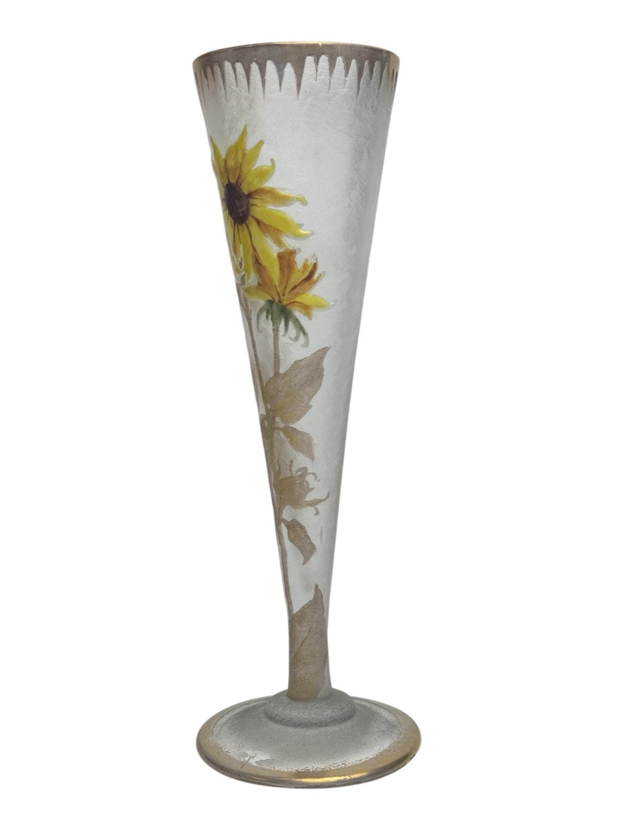 Montjoye - Legras Cornet Vase With Sunflower Decor-photo-2