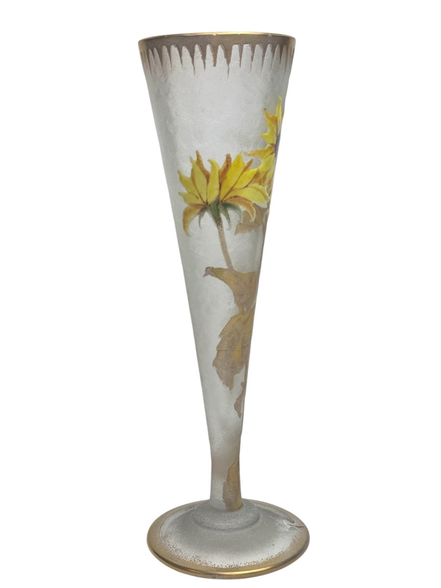 Montjoye - Legras Cornet Vase With Sunflower Decor-photo-1