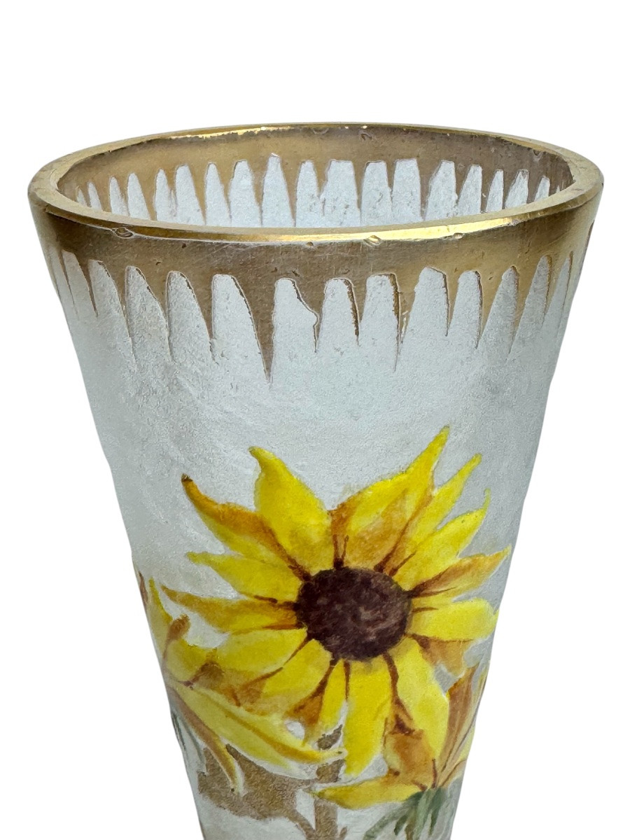 Montjoye - Legras Cornet Vase With Sunflower Decor-photo-2