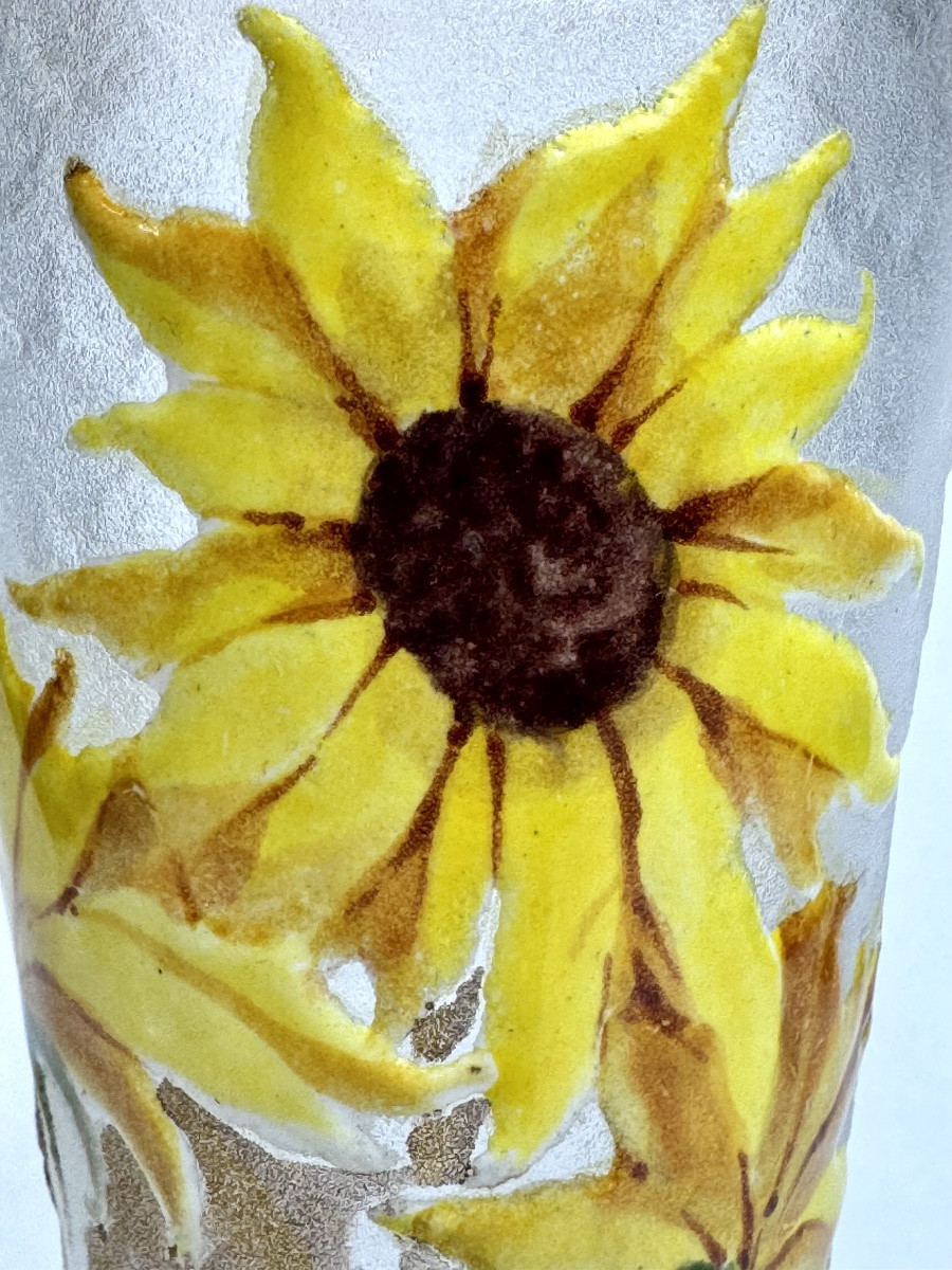 Montjoye - Legras Cornet Vase With Sunflower Decor-photo-5