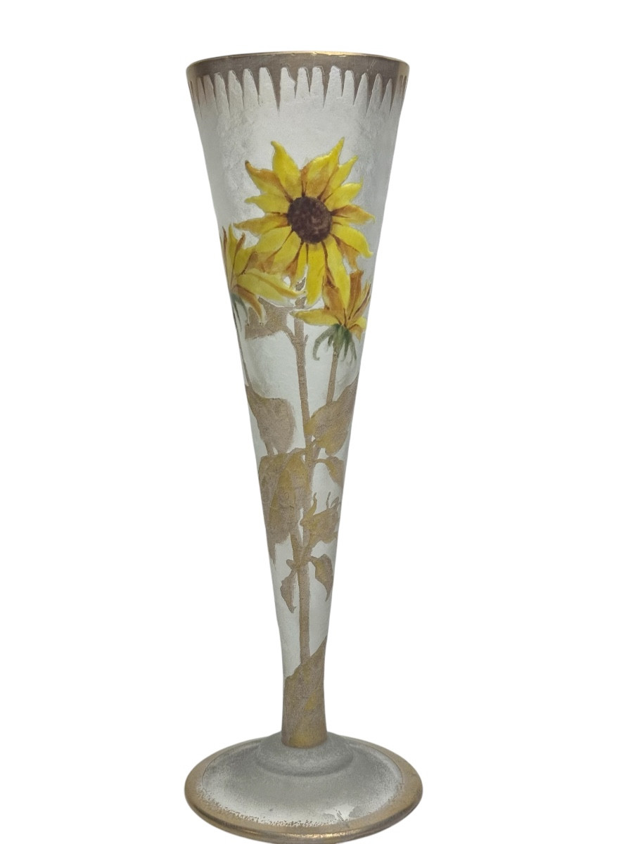 Montjoye - Legras Cornet Vase With Sunflower Decor